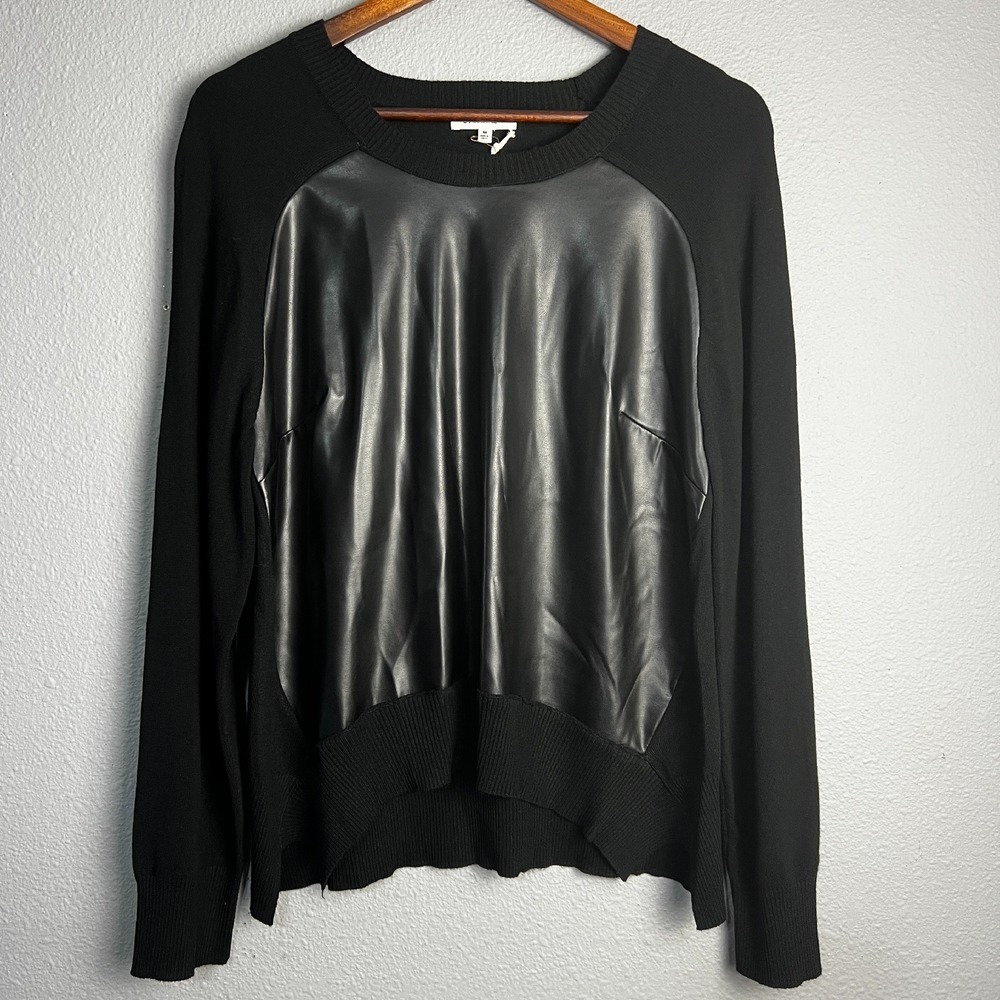 Another Love Moira Faux Leather Panel Sweater Pullover Knit‎ Top Black Size XS